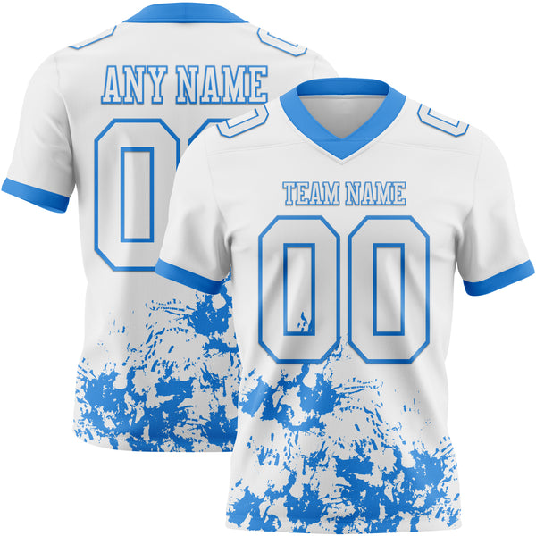 Custom White Powder Blue 3D Pattern Splash Authentic Football Jersey
