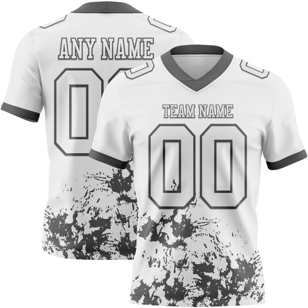 Custom White Steel Gray 3D Pattern Splash Authentic Football Jersey