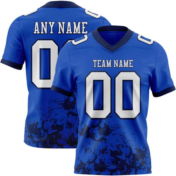 Custom Thunder Blue White-Navy 3D Pattern Splash Authentic Football Jersey