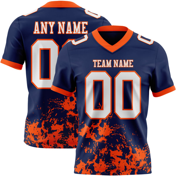 Custom Navy White-Orange 3D Pattern Splash Authentic Football Jersey