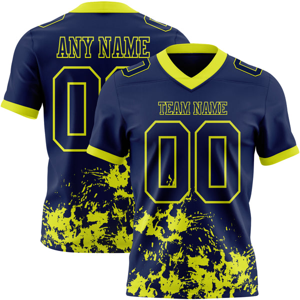 Custom Navy Neon Yellow 3D Pattern Splash Authentic Football Jersey