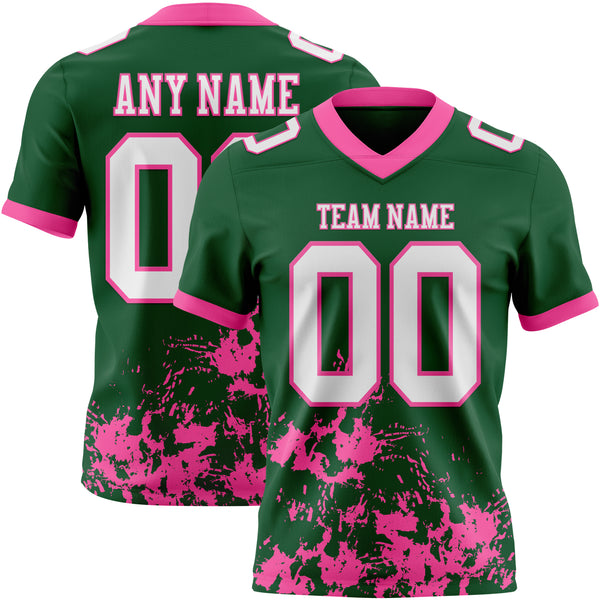 Custom Green White-Pink 3D Pattern Splash Authentic Football Jersey