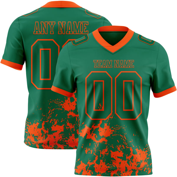 Custom Kelly Green Orange 3D Pattern Splash Authentic Football Jersey