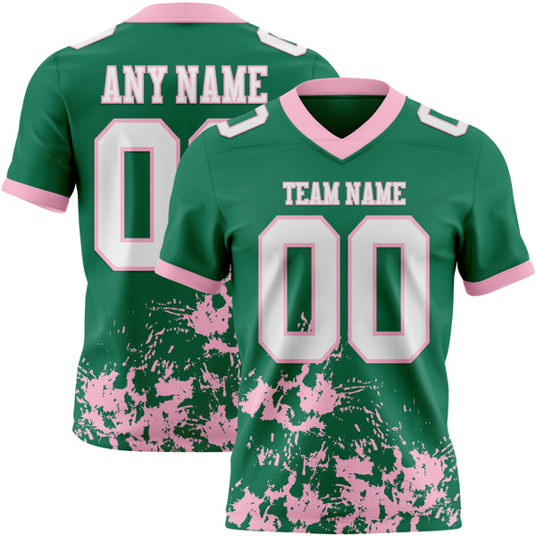 Custom Kelly Green White-Light Pink 3D Pattern Splash Authentic Football Jersey