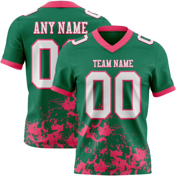 Custom Kelly Green White-Neon Pink 3D Pattern Splash Authentic Football Jersey