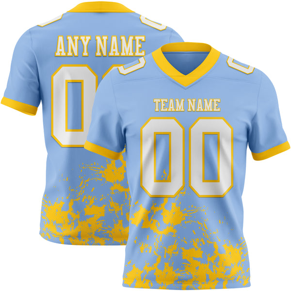 Custom Light Blue White-Yellow 3D Pattern Splash Authentic Football Jersey