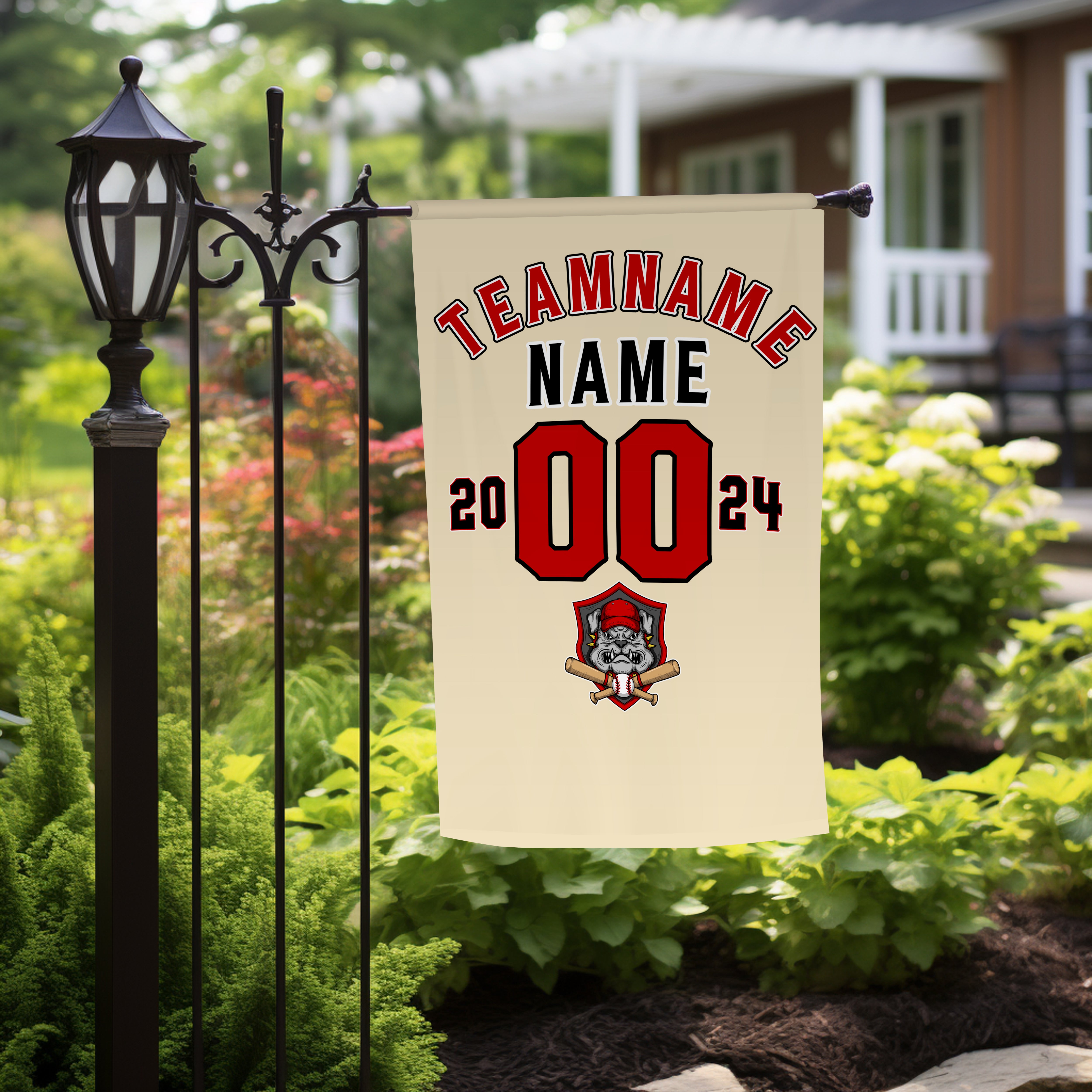 Personalized Khaki Red Black Baseball Team Name Garden Flag