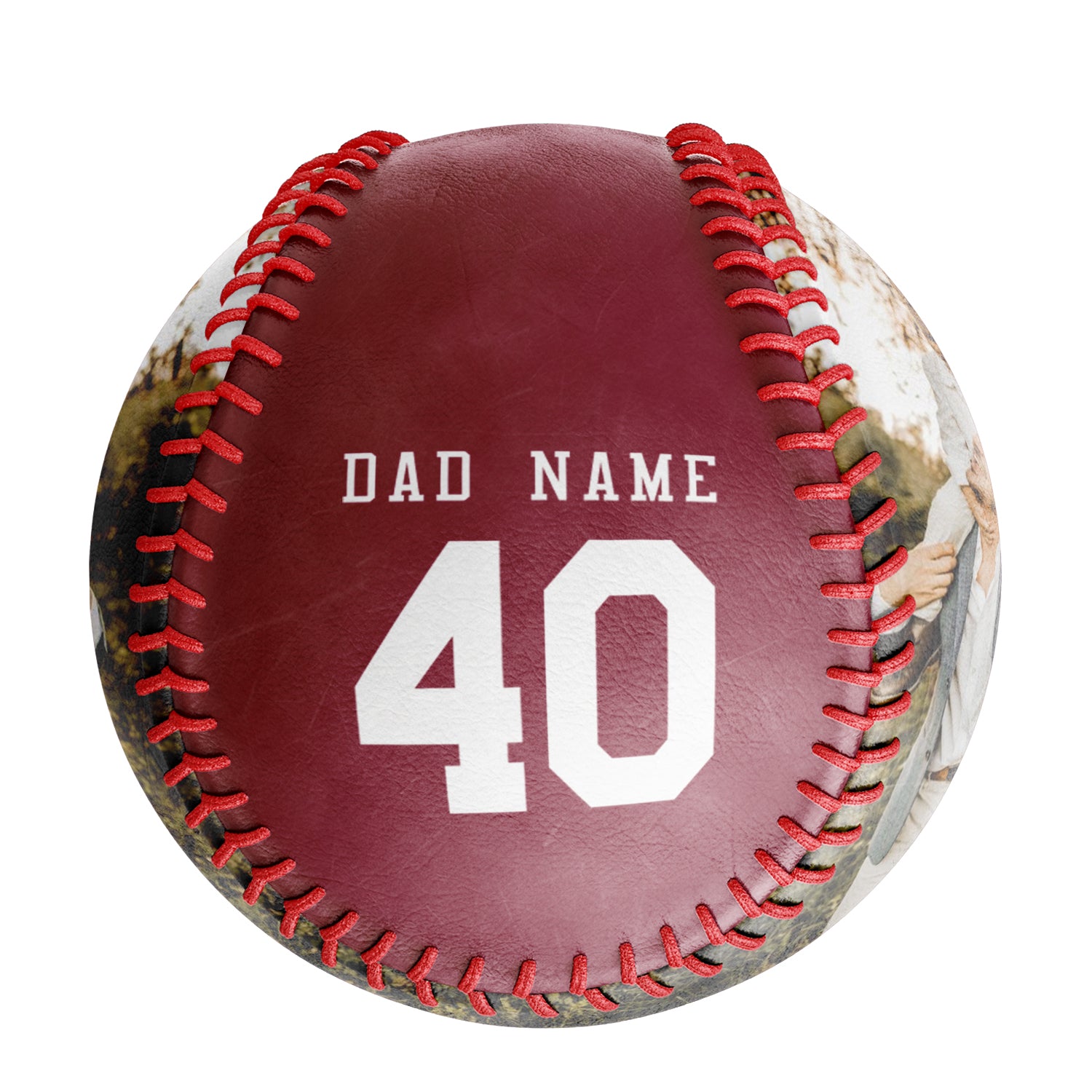 Personalized Dad Name Age Photo Crimson Baseballs