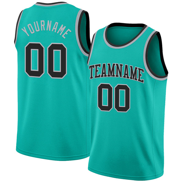 Custom Aqua Black-Gray Authentic Basketball Jersey
