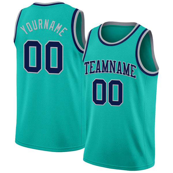 Custom Aqua Navy-Gray Authentic Basketball Jersey