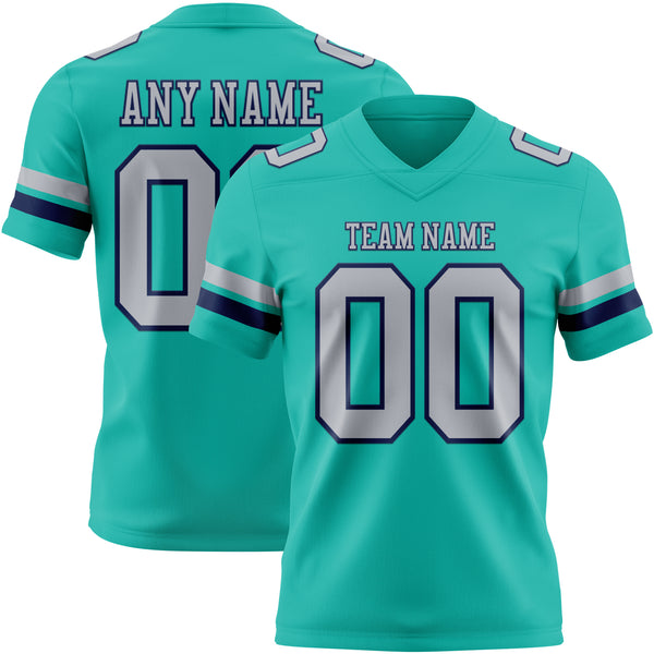 Custom Aqua Gray-Navy Authentic Football Jersey