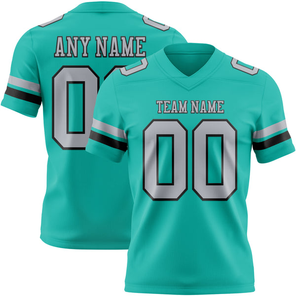 Custom Aqua Gray-Black Authentic Football Jersey