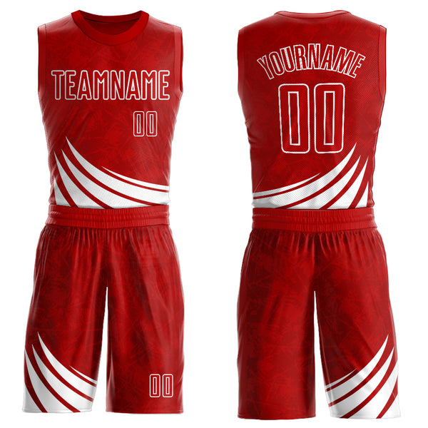 Custom Red White Wind Shapes Round Neck Sublimation Basketball Suit Jersey