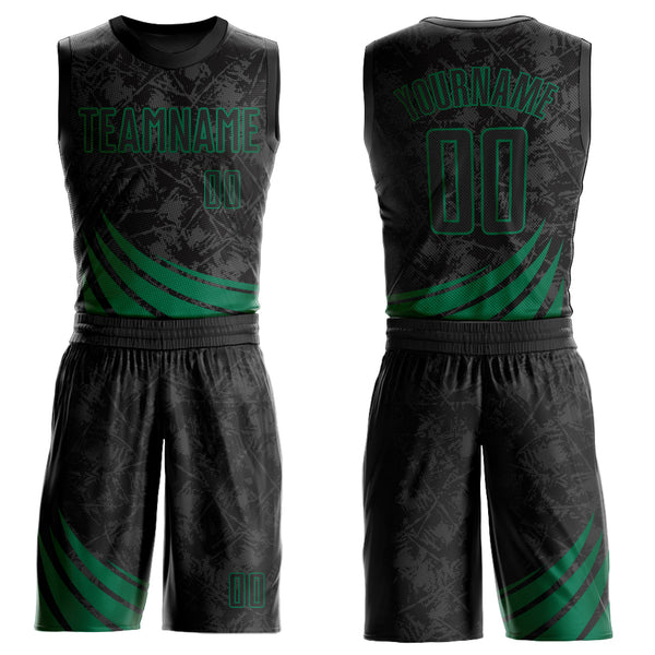 Custom Black Kelly Green Wind Shapes Round Neck Sublimation Basketball Suit Jersey