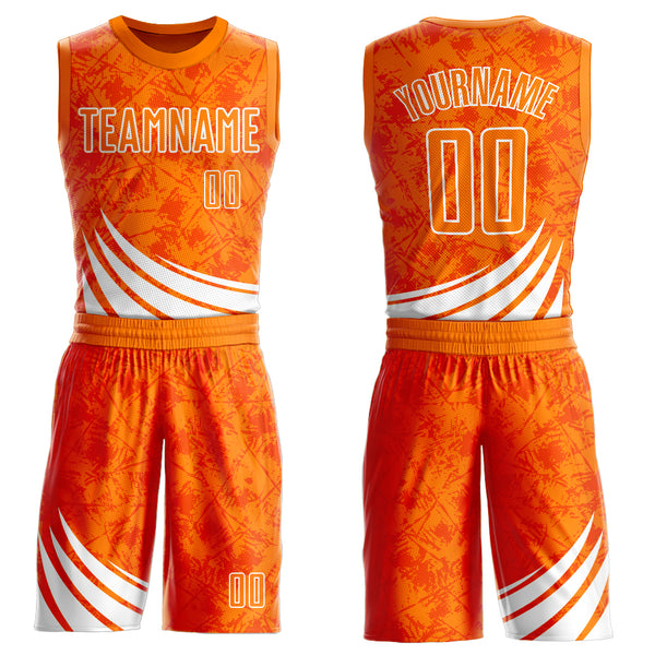 Custom Bay Orange White Wind Shapes Round Neck Sublimation Basketball Suit Jersey