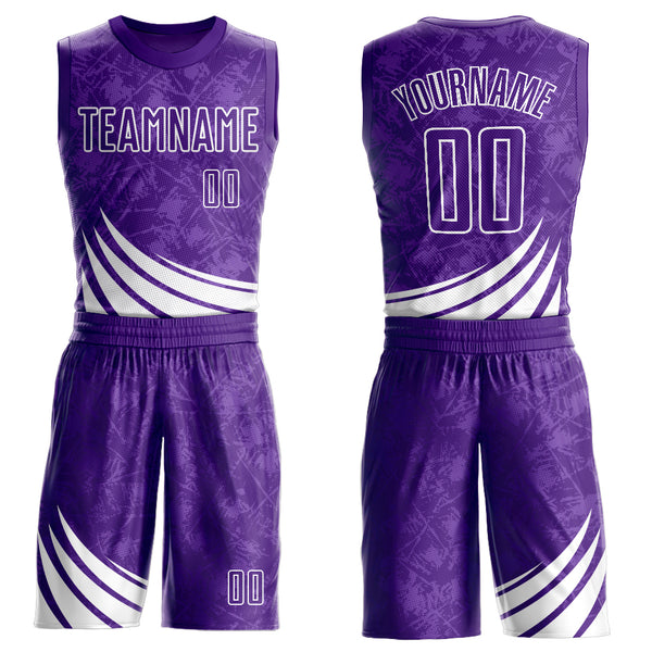 Custom Purple White Wind Shapes Round Neck Sublimation Basketball Suit Jersey
