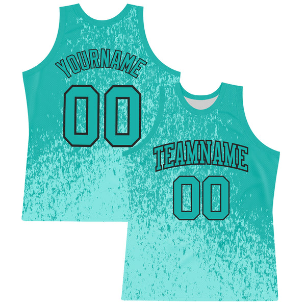 Custom Aqua Black Fragment Art Round Neck Sublimation Basketball Suit Jersey