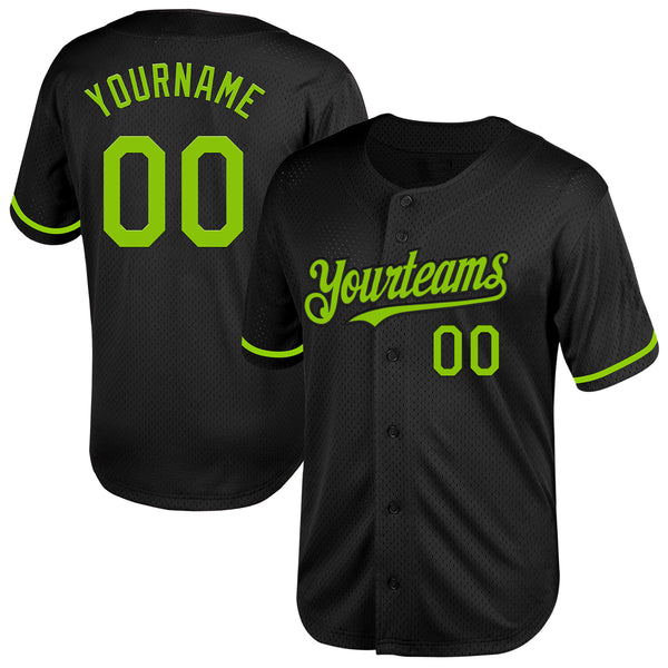 Custom Black Neon Green Mesh Authentic Throwback Baseball Jersey