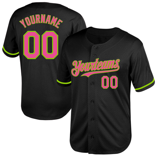 Custom Black Pink-Neon Green Mesh Authentic Throwback Baseball Jersey