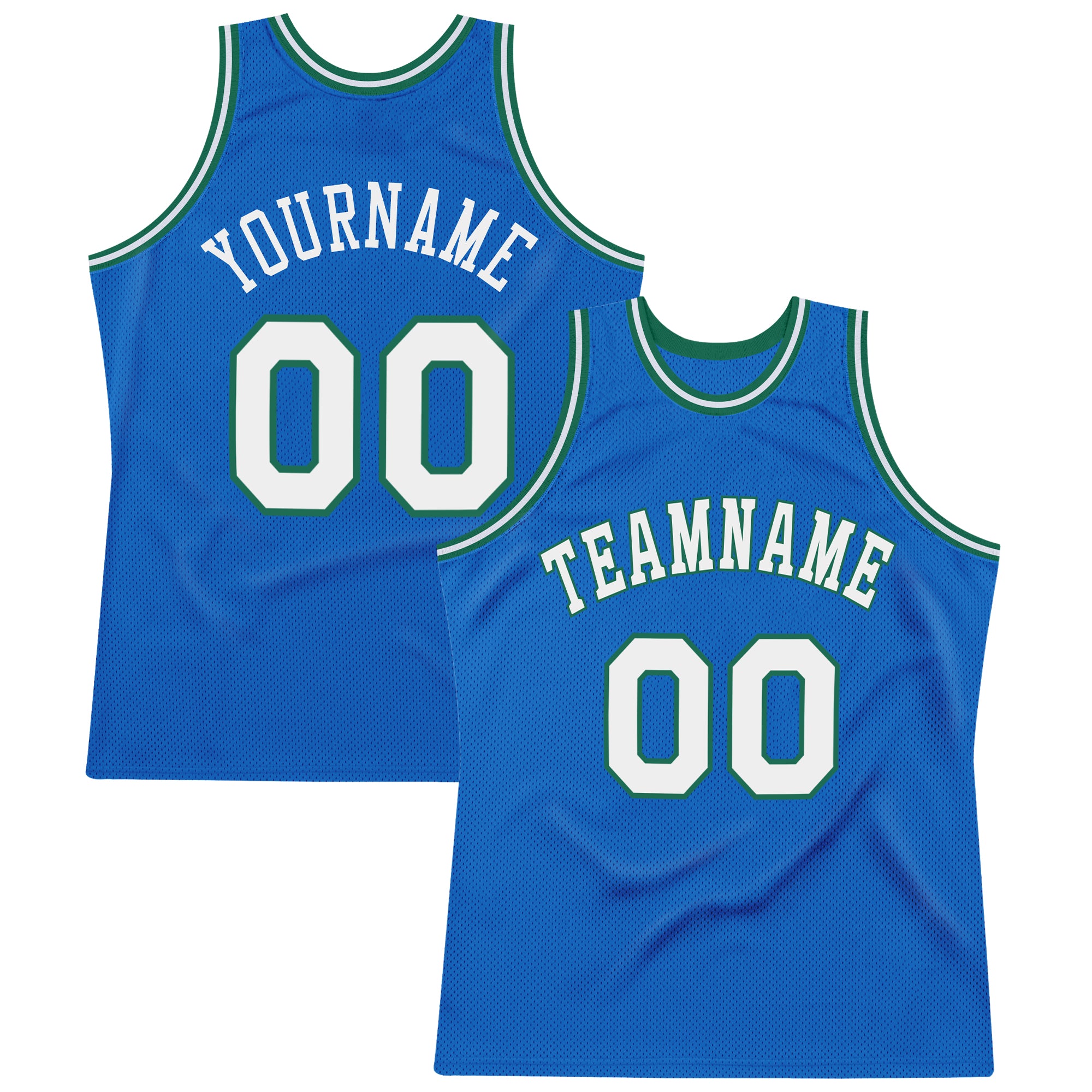 Custom Blue White-Kelly Green Authentic Throwback Basketball Jersey