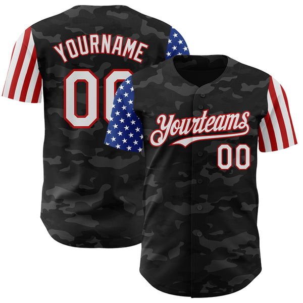 Custom Camo White-Red 3D American Flag  Authentic Salute To Service Baseball Jersey