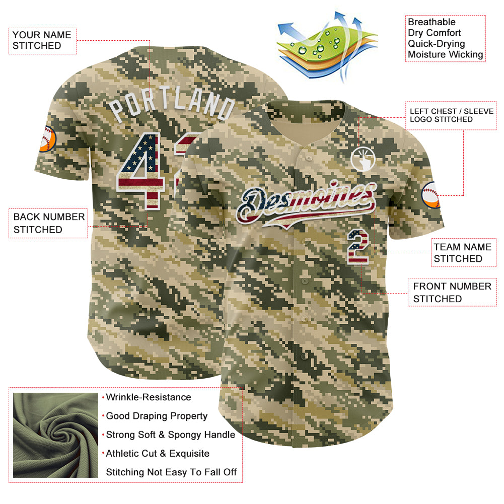 Custom Camo Vintage USA Flag-White Digital Camouflage Authentic Baseball Jersey