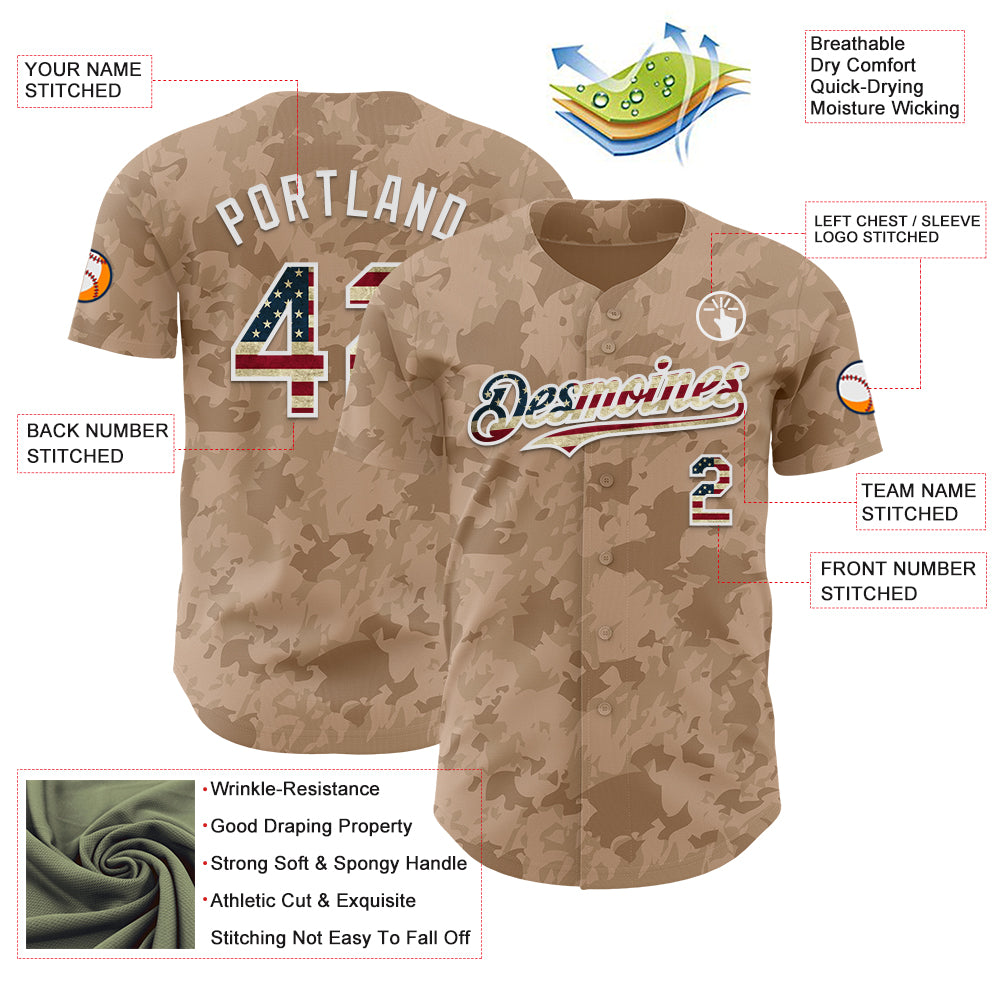 Custom Camo Vintage USA Flag-White Geometric Camouflage Authentic Baseball Jersey