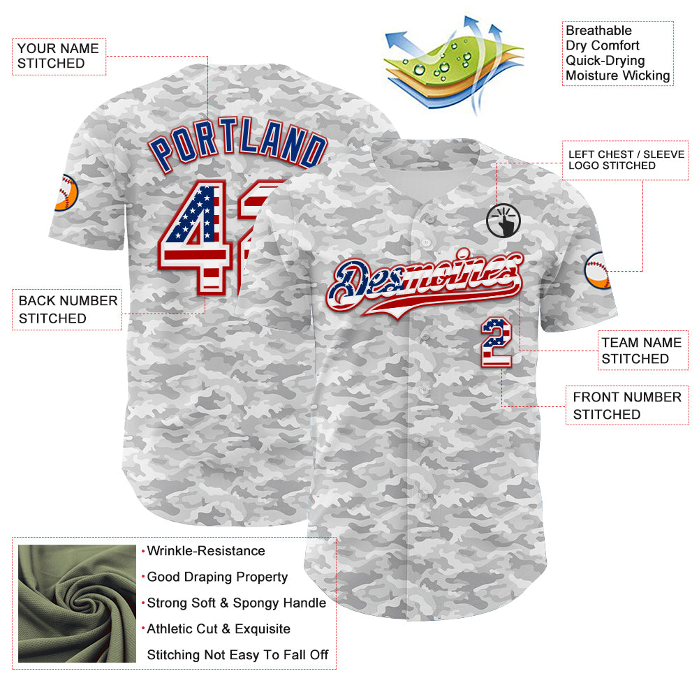 Custom Camo USA Flag White Red-Royal Urban Gray Camouflage Authentic Baseball Jersey