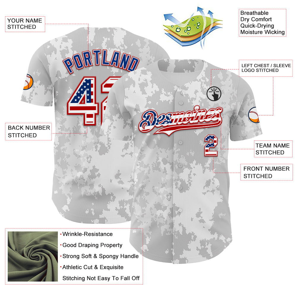 Custom Camo USA Flag White Red-Royal Urban Gray Camouflage Authentic Baseball Jersey