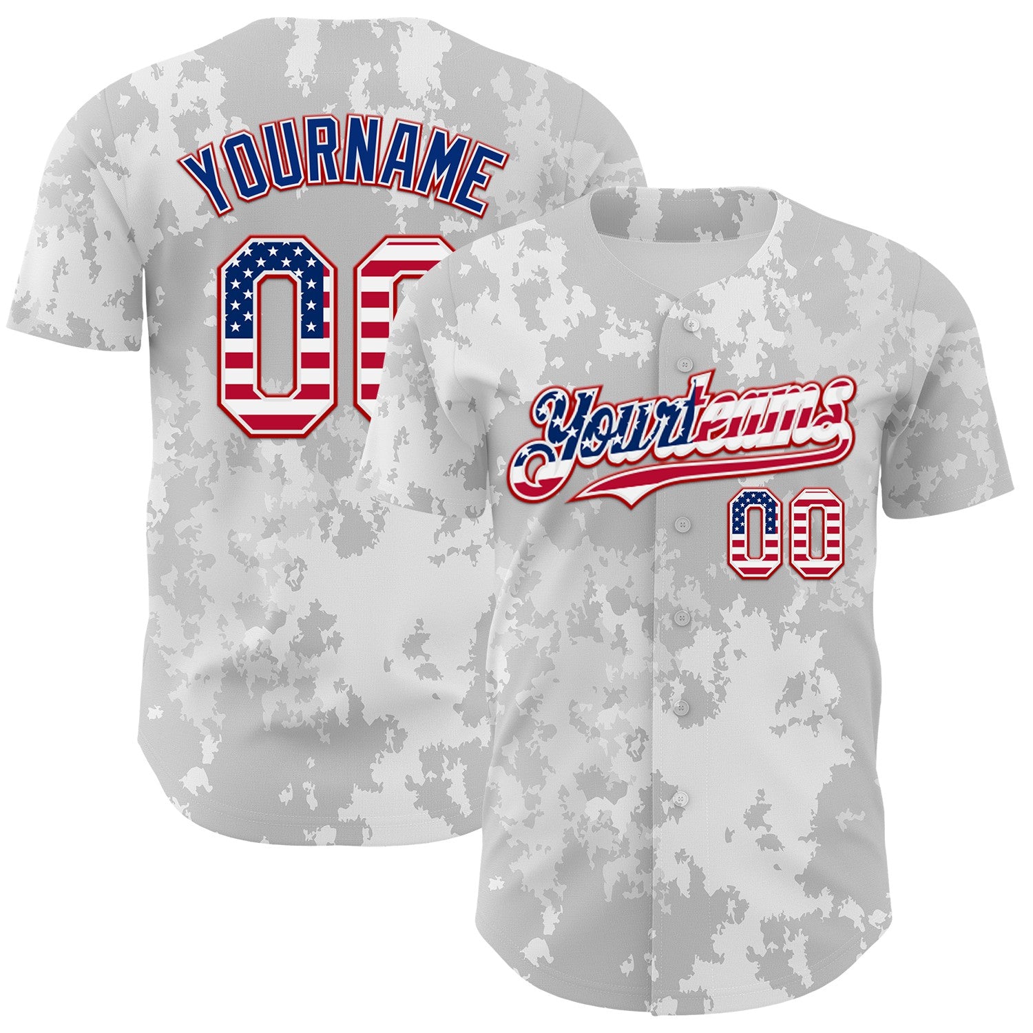 Custom Camo USA Flag White Red-Royal Urban Gray Camouflage Authentic Baseball Jersey