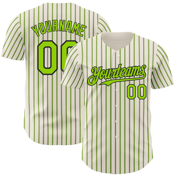 Custom Cream (Black Neon Green Pinstripe) Neon Green-Black Authentic Baseball Jersey