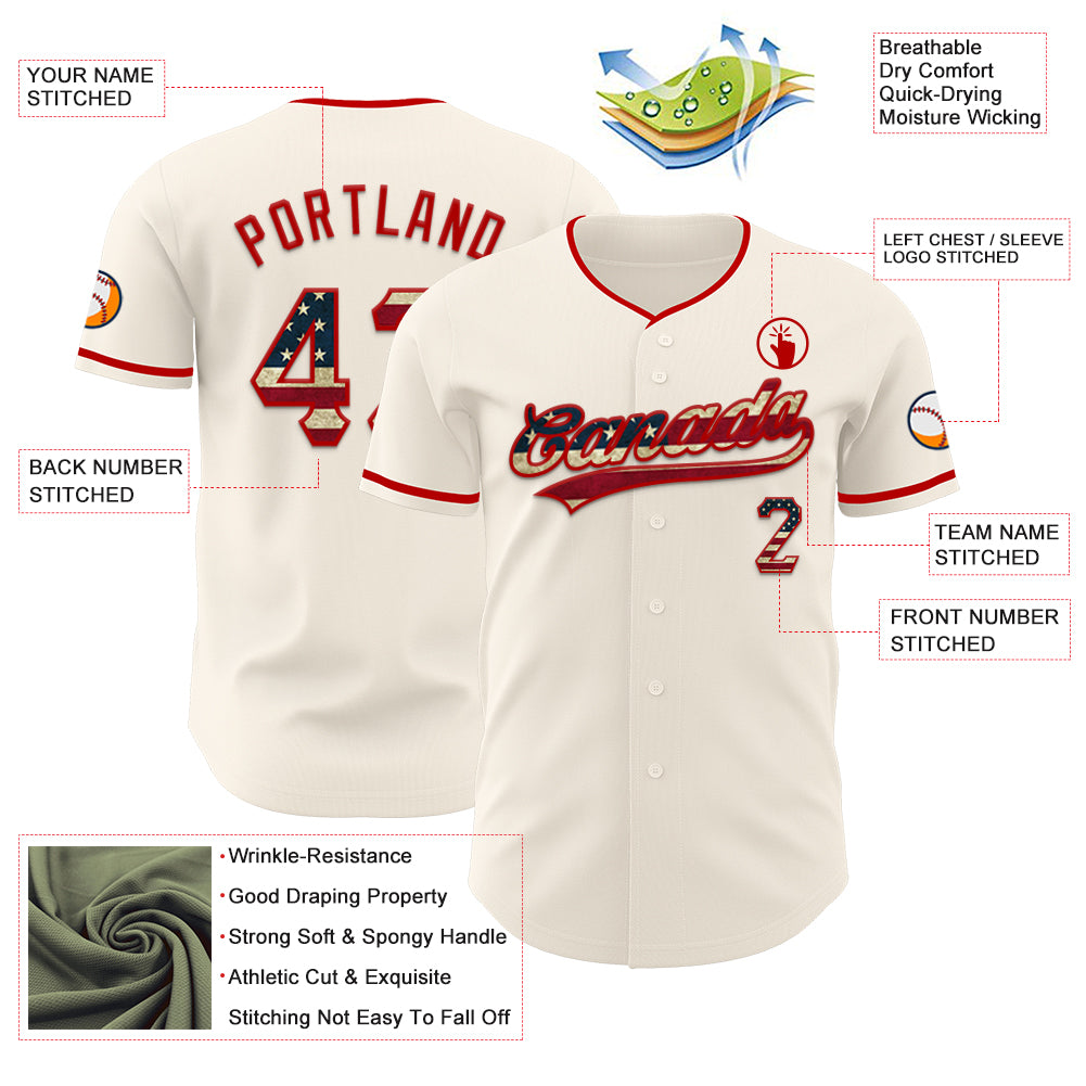 Custom Cream Vintage USA Flag-Red Authentic Baseball Jersey