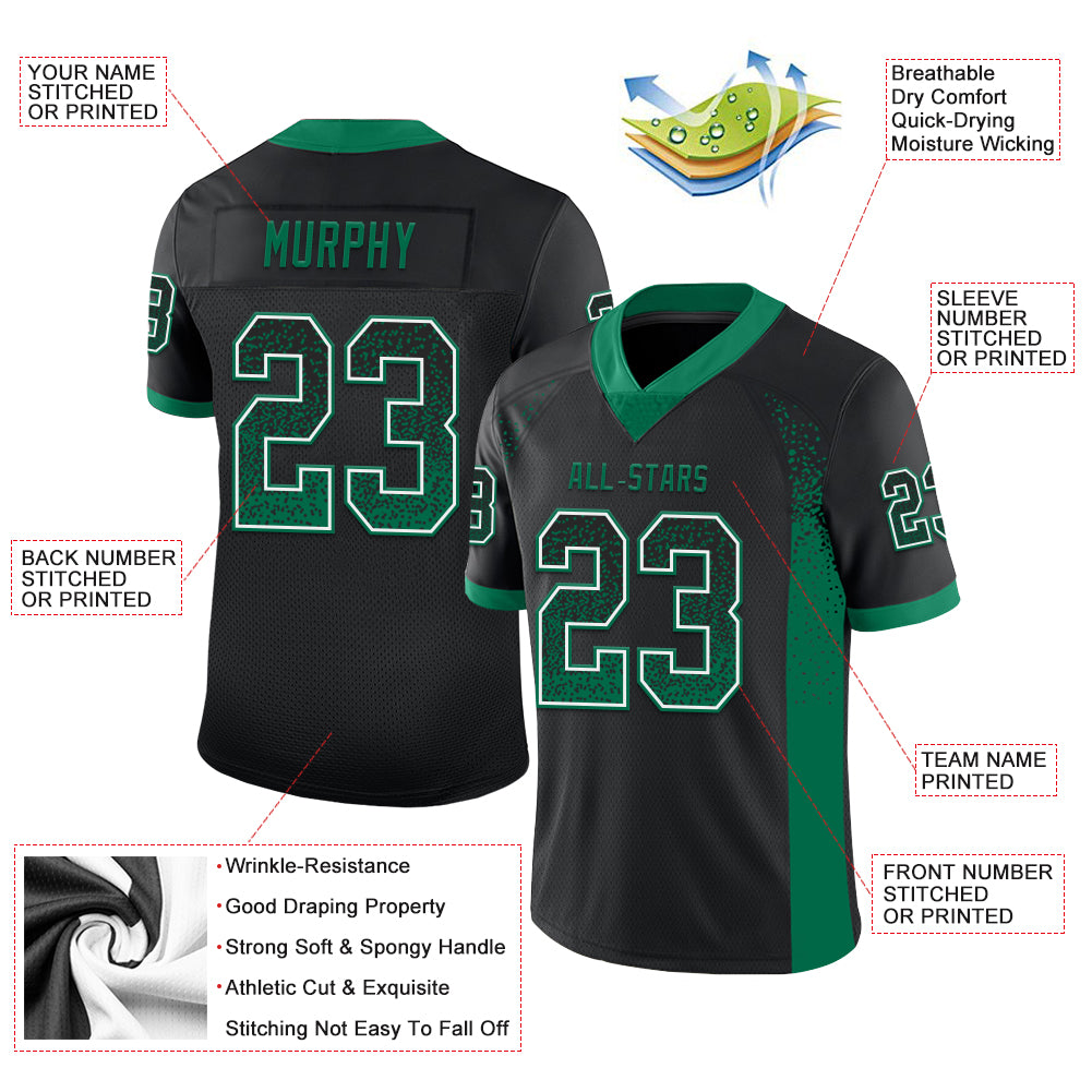 Custom Black Kelly Green-White Drift Fashion Football Jersey