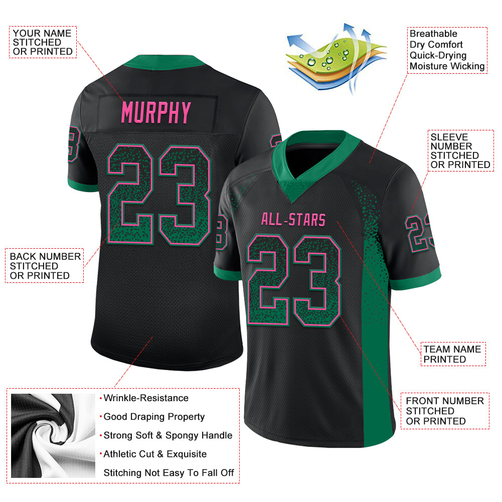 Custom Black Kelly Green-Pink Drift Fashion Football Jersey