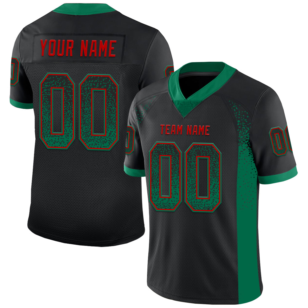 Custom Black Kelly Green-Red Drift Fashion Football Jersey