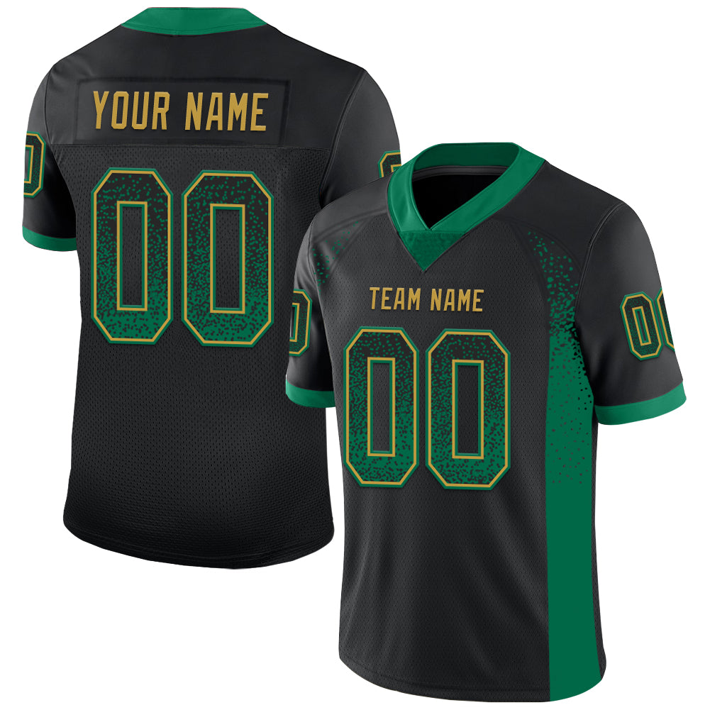 Custom Black Kelly Green-Old Gold Drift Fashion Football Jersey
