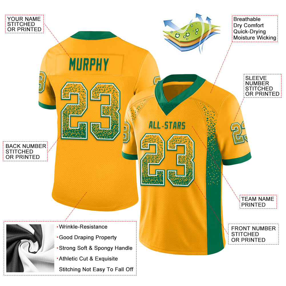 Custom Gold Kelly Green-White Drift Fashion Football Jersey