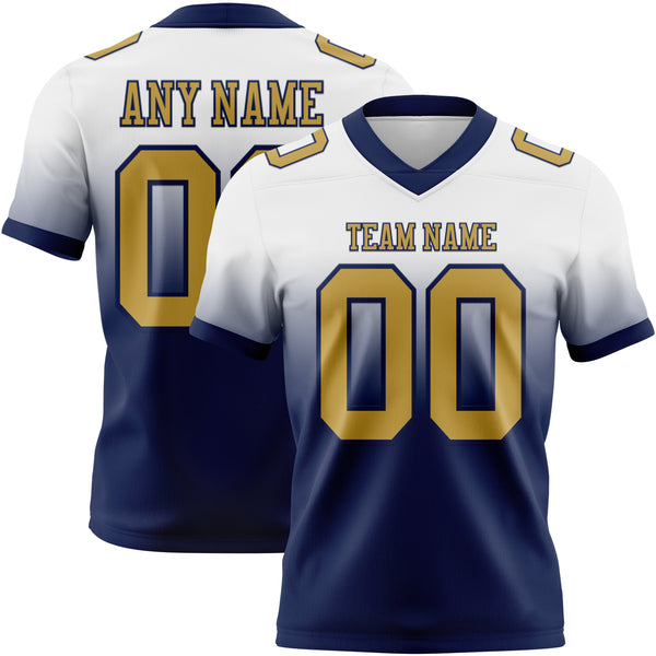 Custom White Old Gold-Navy Authentic Fade Fashion Football Jersey