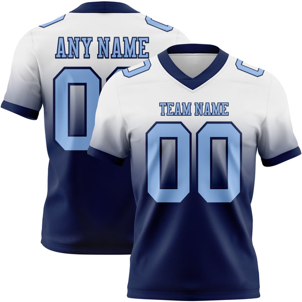 Custom White Light Blue-Navy Authentic Fade Fashion Football Jersey