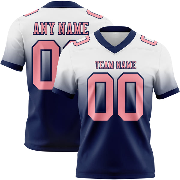 Custom White Medium Pink-Navy Authentic Fade Fashion Football Jersey
