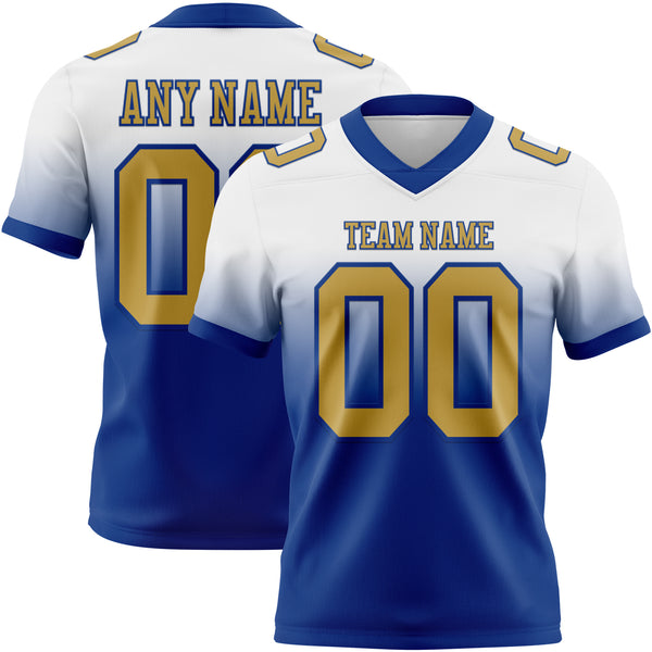 Custom White Old Gold-Royal Authentic Fade Fashion Football Jersey