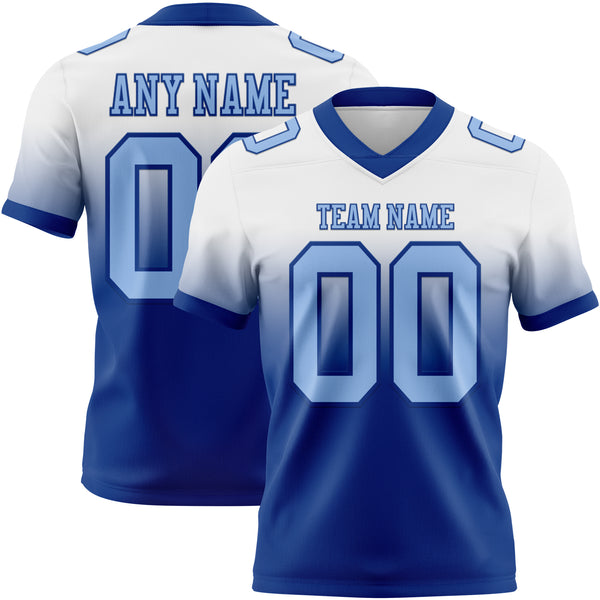 Custom White Light Blue-Royal Authentic Fade Fashion Football Jersey