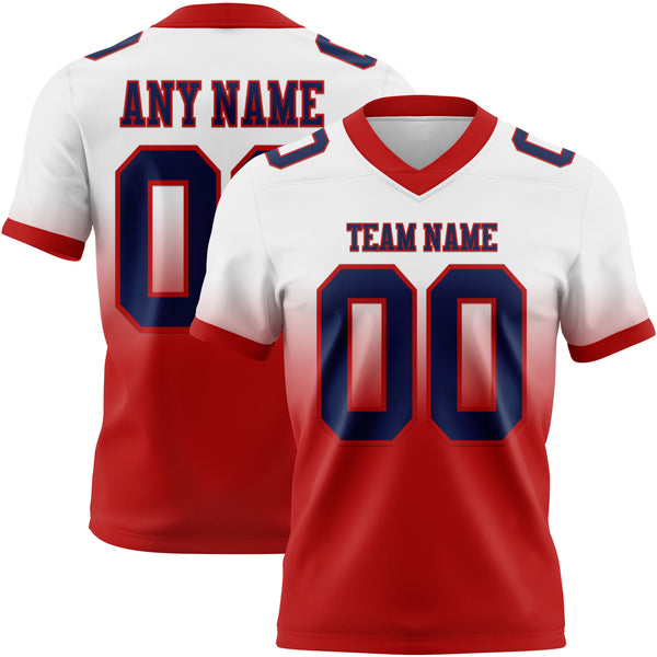 Custom White Navy-Red Authentic Fade Fashion Football Jersey