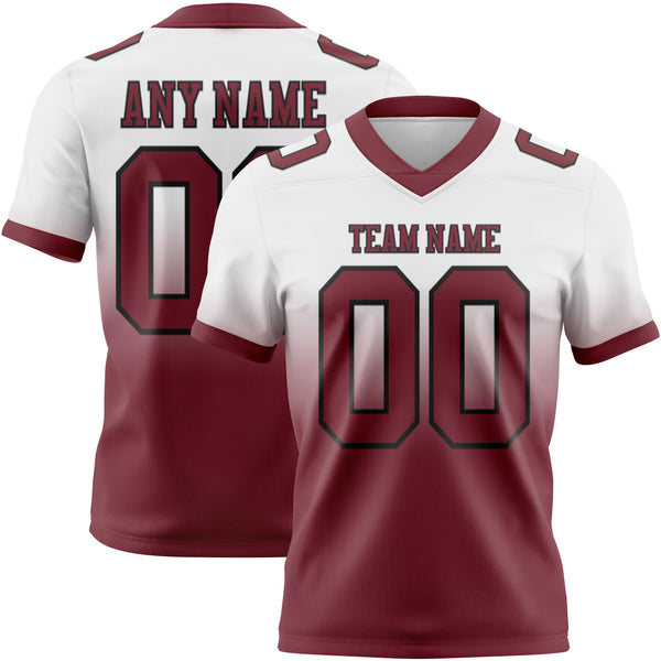 Custom White Burgundy-Black Authentic Fade Fashion Football Jersey