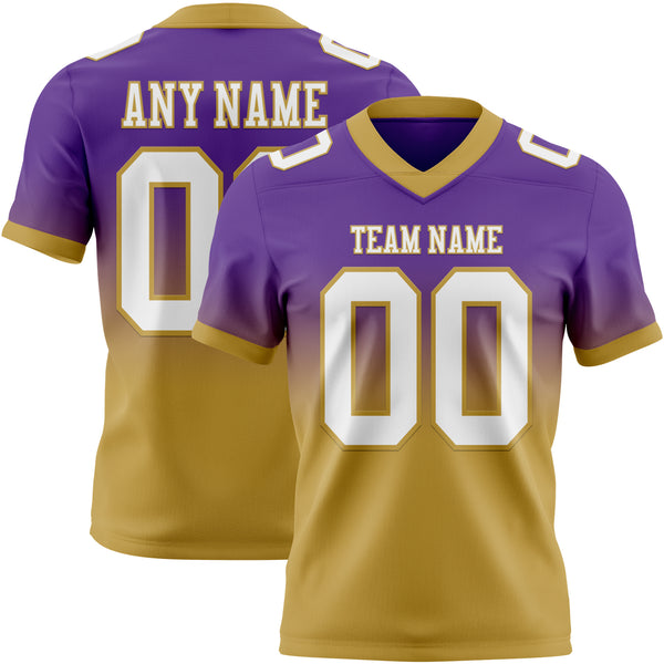 Custom Purple White-Old Gold Authentic Fade Fashion Football Jersey