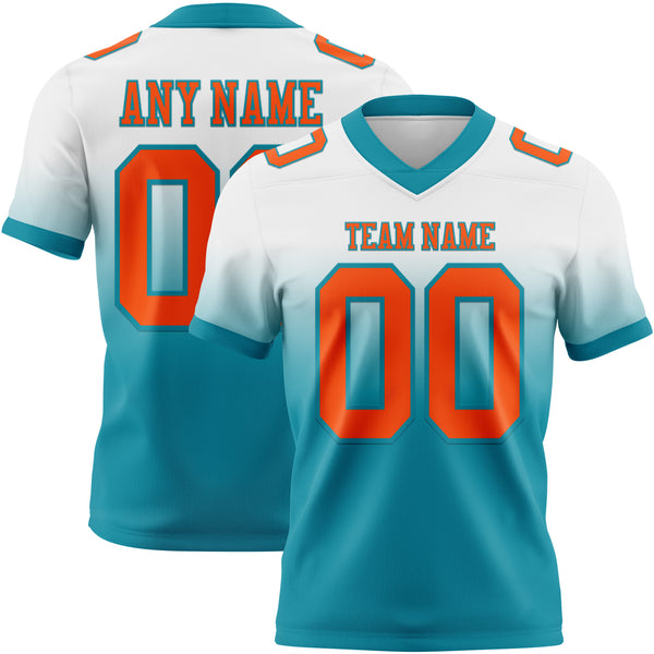 Custom White Orange-Teal Authentic Fade Fashion Football Jersey