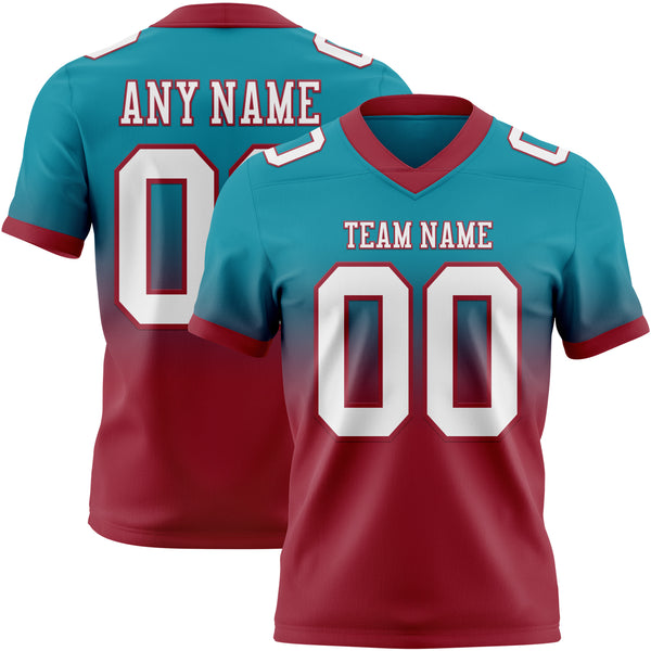 Custom Teal White-Cardinal Authentic Fade Fashion Football Jersey