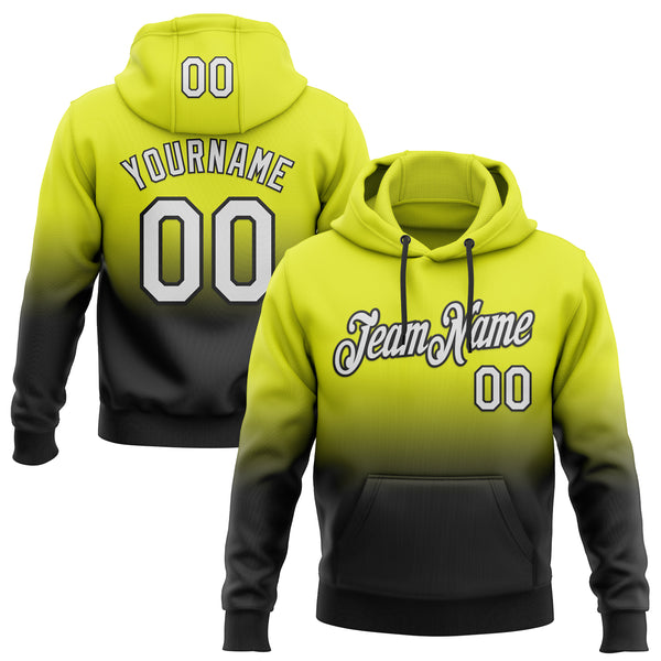 Custom Stitched Neon Yellow White-Black Fade Fashion Sports Pullover Sweatshirt Hoodie