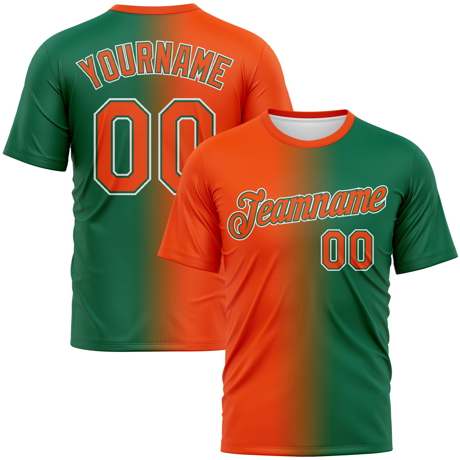 Custom Kelly Green Orange-White Gradient Fashion Performance T-Shirt