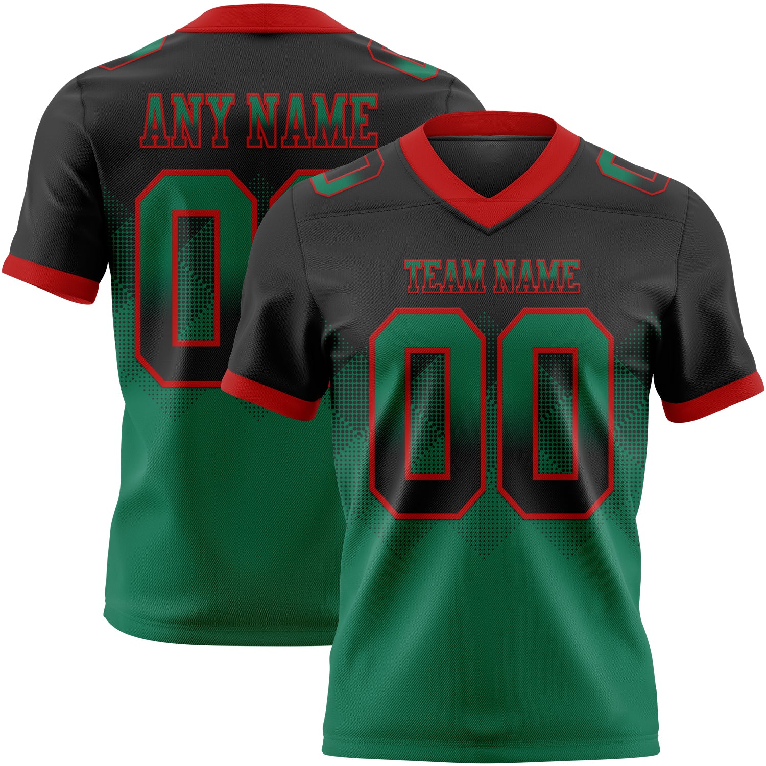 Custom Black Kelly Green-Red Authentic Gradient Square Shape  7V7 Flag Football Jersey